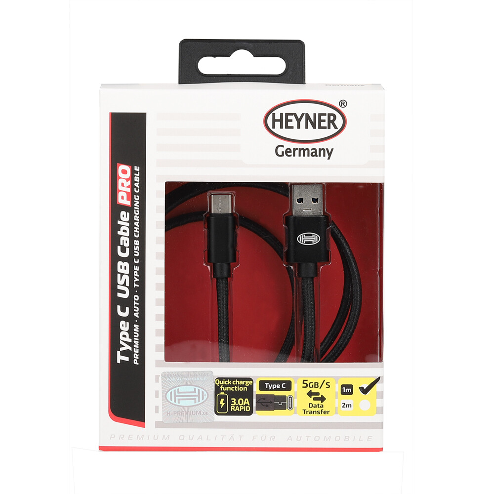 Кабель Премиум Type C USB 3.0, до 5Gb/сек, быстр. зарядка, 1м Черный HEYNER, шт. — фото 1