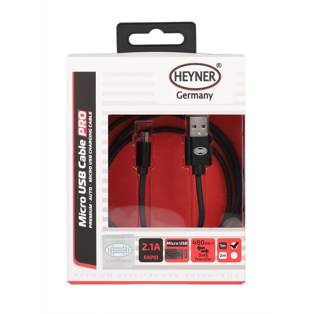 Кабель Премиум Micro USB 2.0, до 480 Mb/сек 1м Черный HEYNER, шт. — фото 1