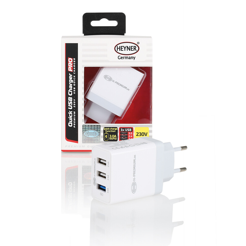 Зарядное устройство(сетевое) 230V 3-порта USB 3.0 белое HEYNER, шт. — фото 1