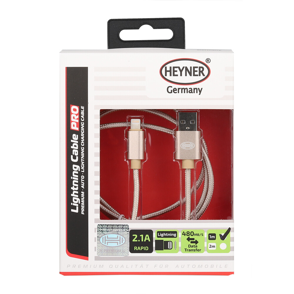Кабель Премиум Lightning USB 2.0 DATA Transfer 480 mb/s 1M Золотой HEYNER, шт. — фото 1