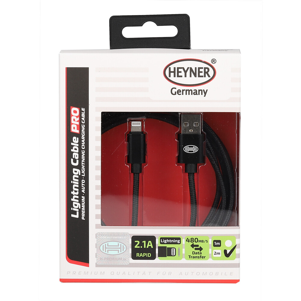 З/у Премиум HEYNER Lightning в оплетке черное 2 метра, шт. — фото 1